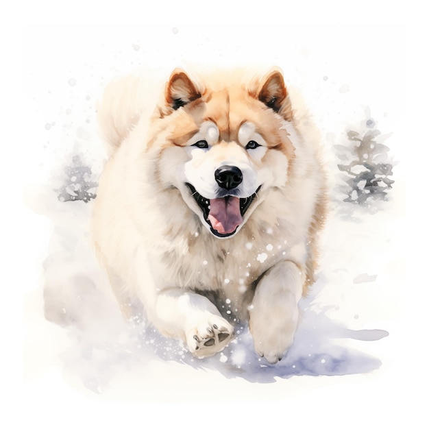 Vetor pintura de aquarela para cães happy chow chow