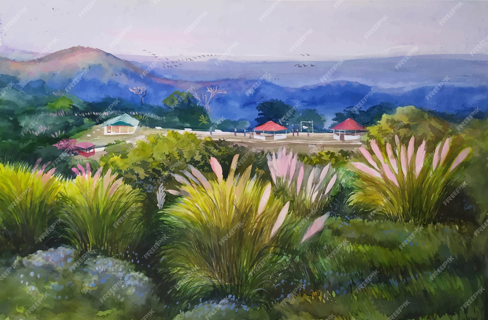 paisagens em aquarela  Aquarela, Desenhos paisagens, Montanha desenho