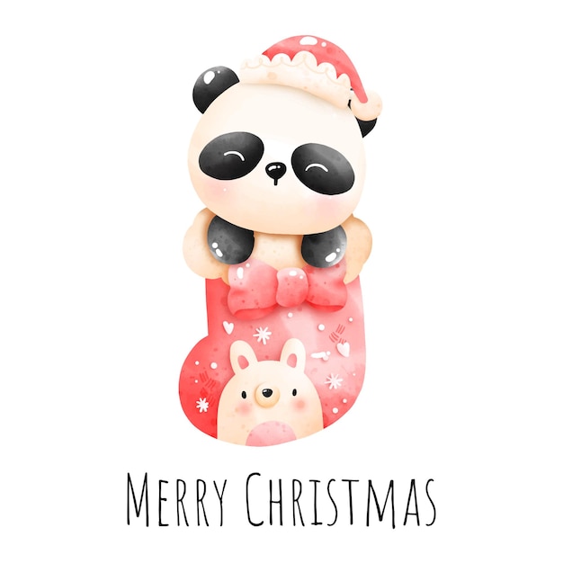 Pintura digital aquarela Natal bebê panda em meia isolado no fundo branco