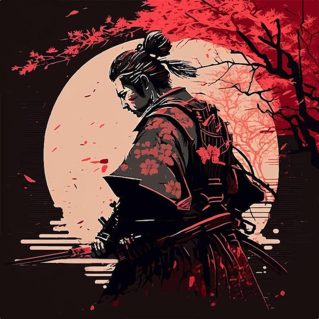 Vetor pintura digital do guerreiro samurai japonês