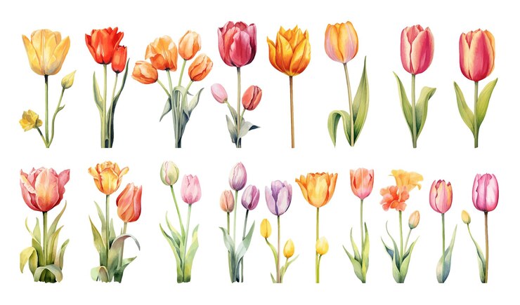 Vetor pintura em aquarela de flores de tulipa