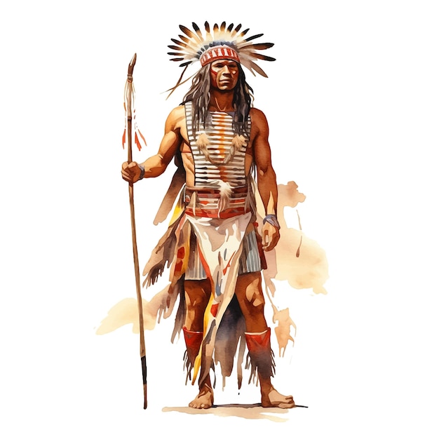 Pintura em aquarela de homem nativo americano