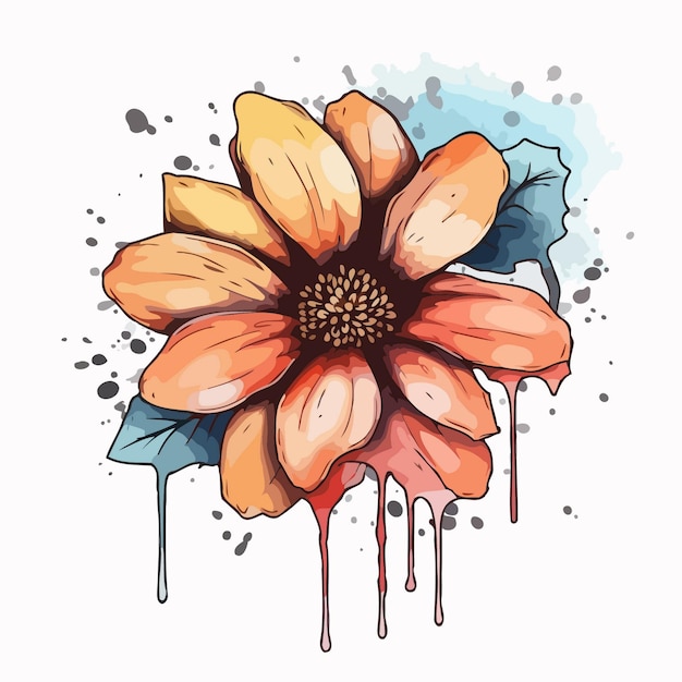 Vetor pintura em aquarela de ilustração de flores sobre flores