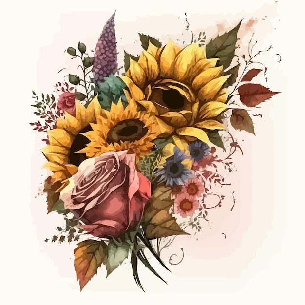 Pintura em aquarela de ilustração de flores sobre flores