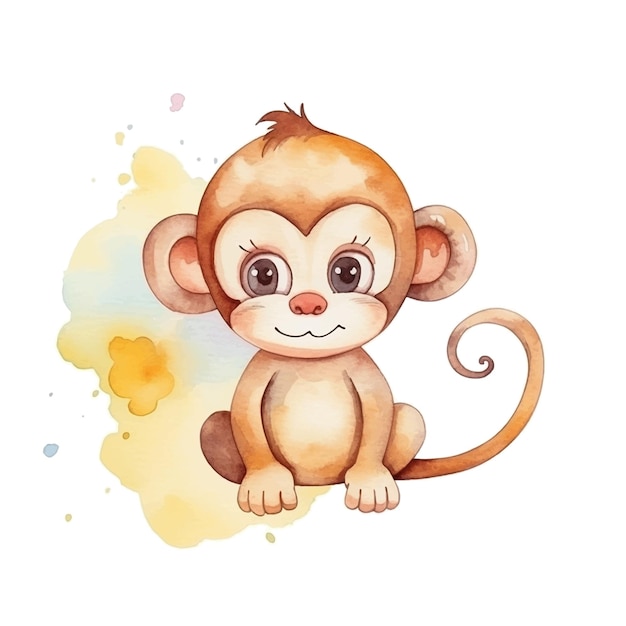 Vetor pintura em aquarela de macaco feliz bonito