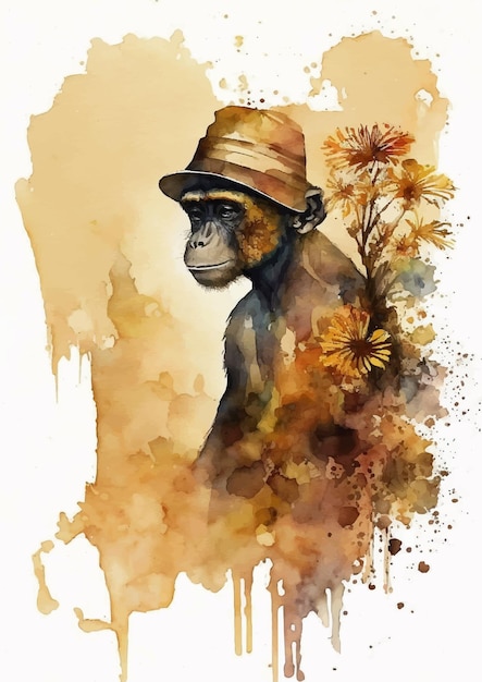 Pintura em aquarela de macaco