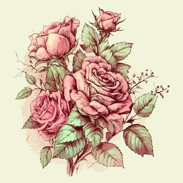 Vetor pintura em aquarela de um buquê de rosas