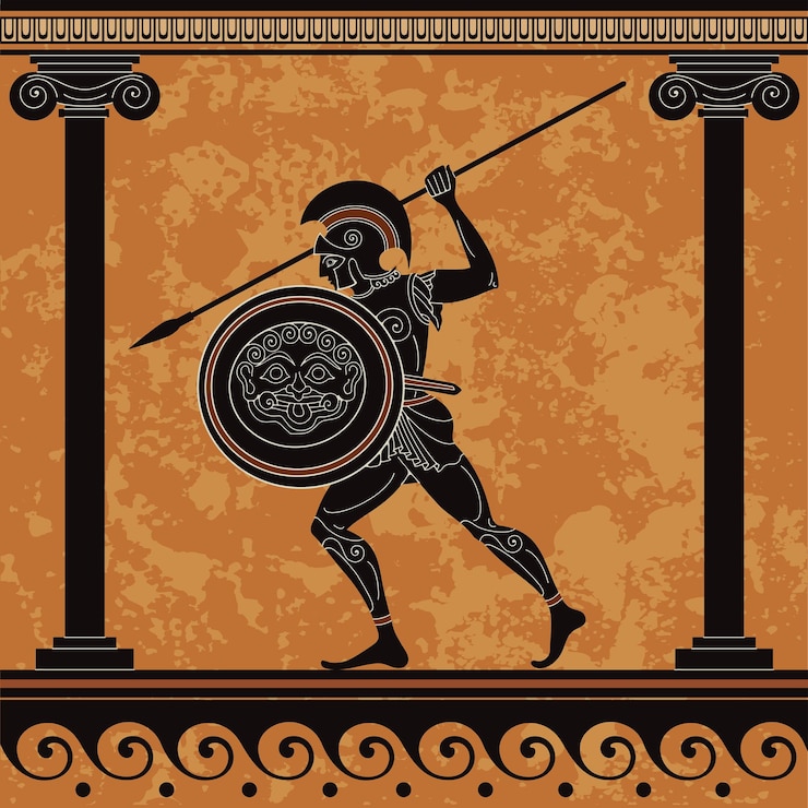 Vetor pintura grega antiga arte da cerâmica cultura mediterrânea grécia antiga mitologia