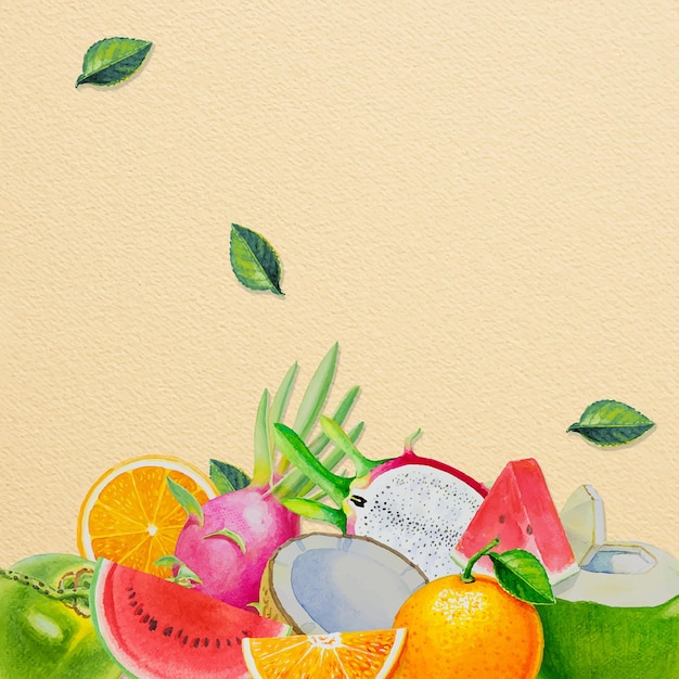 Pinturas em aquarela de frutas mão-extraídas comida fresca dia design ilustração vetorial