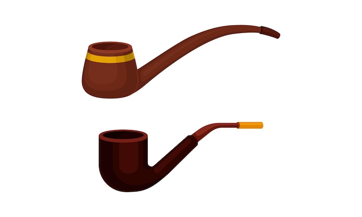 Vetor pipas de tabaco com caule fino de câmara e conjunto de vetores de bocal