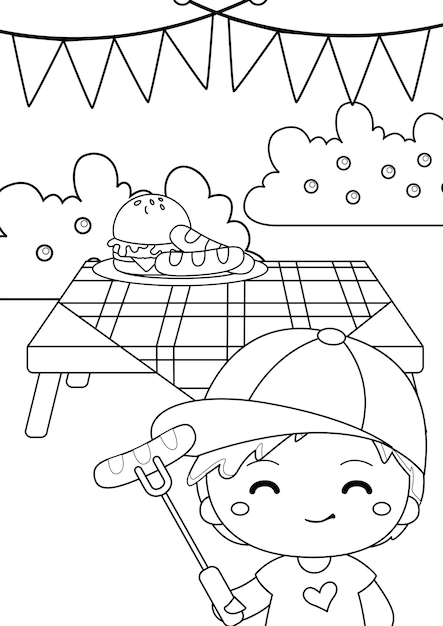 Piquenique no Outdoor Coloring A4 comer juntos
