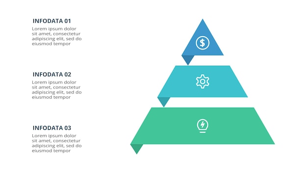 Pirâmide com modelo de infográfico de 3 elementos para ilustração vetorial de apresentações de negócios na web visualização de dados de negócios