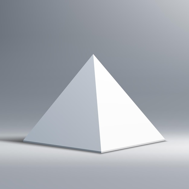Pirâmide geométrica branca minimalista em fundo cinzento