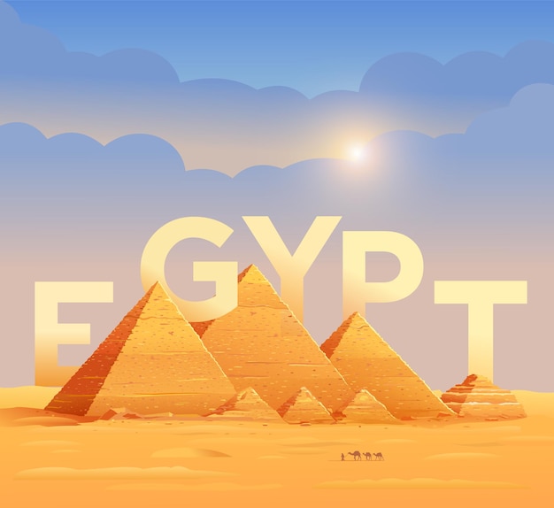 Pirâmides do Egito As letras no fundo das pirâmides egípcias. Pirâmide de Quéops no Cairo na ilustração de Gizé
