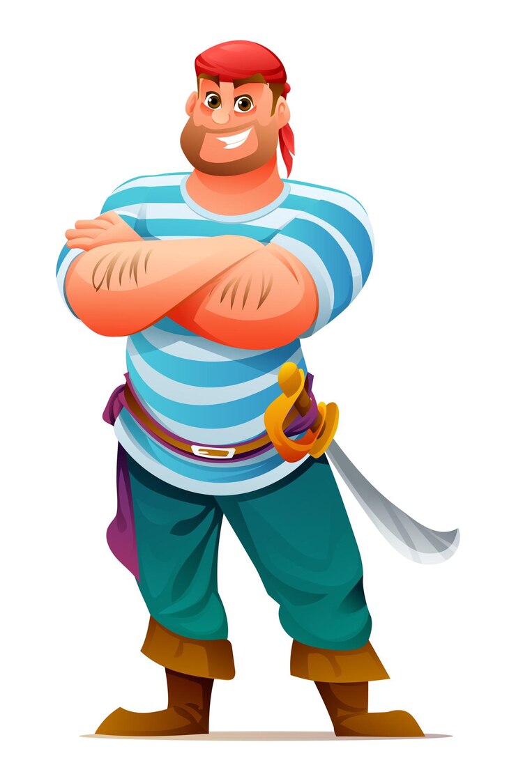 Vetor pirata com ilustração de personagem de desenho animado de espada
