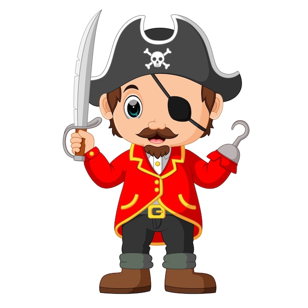 Pirata de capitão dos desenhos animados segurando uma espada