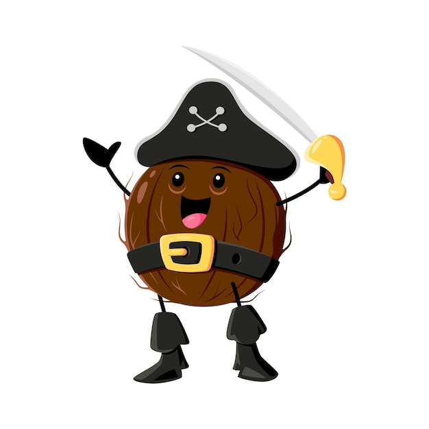 Pirata de coco de desenho animado com uma noz de coco feroz