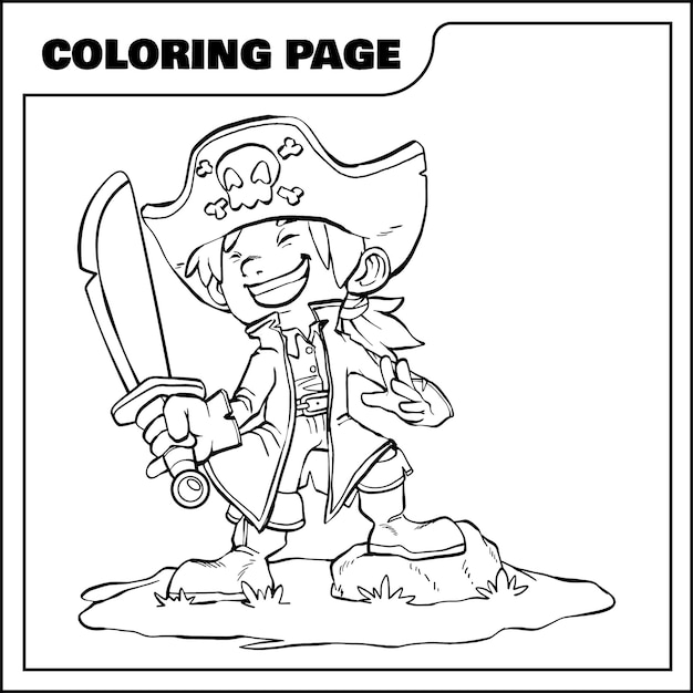 Vetor pirata de desenhos animados coleções de páginas para colorir ilustração vetorial de pirata fofo