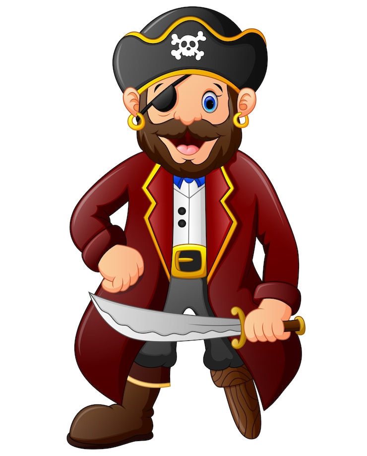 Vetor pirata dos desenhos animados segurando uma espada