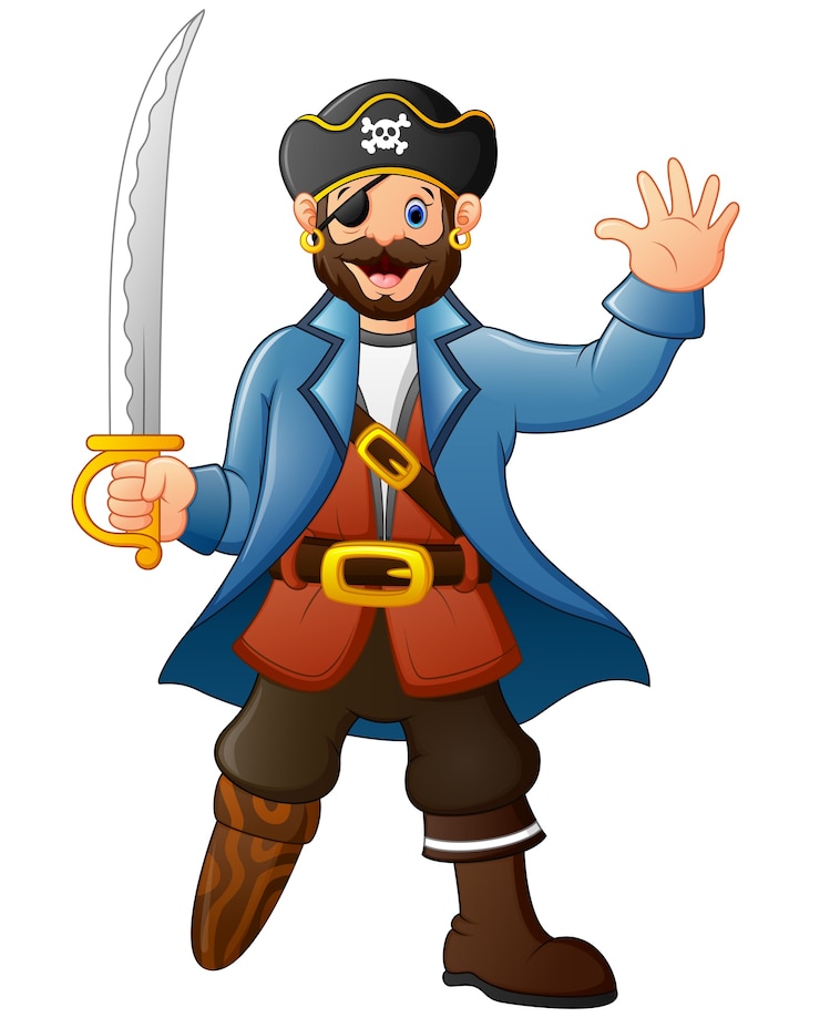 Vetor pirata dos desenhos animados segurando uma espada