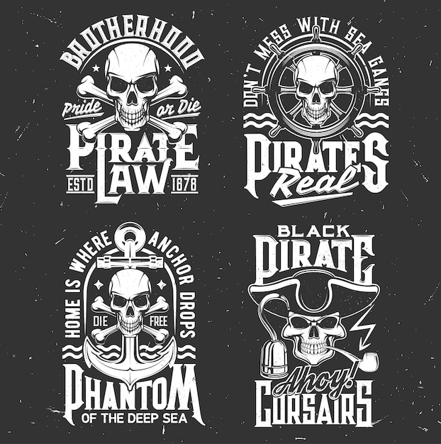 Piratas caveiras e ossos tshirt estampas retrô