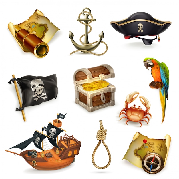 Vetor piratas do mar, conjunto de clipart de vetor