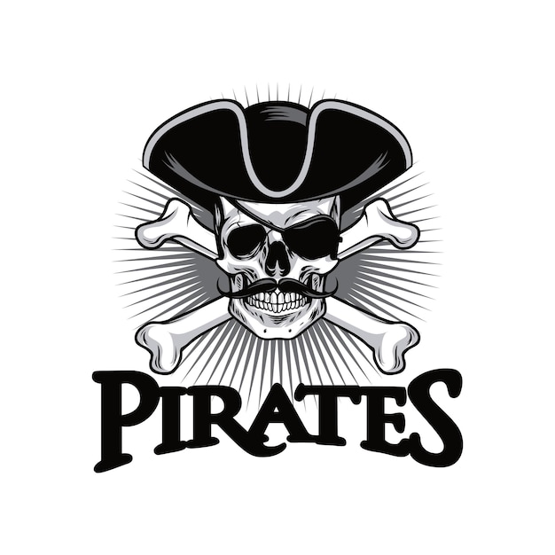 Piratas logo design bigode crânio cabeça ícone vector