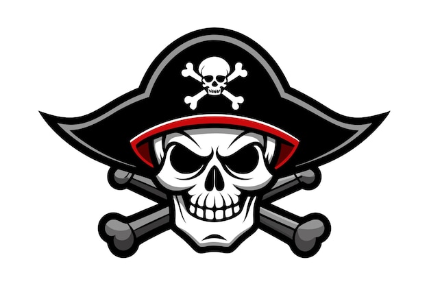 Pirate Skull com ossos cruzados e design vetorial de chapéu preto