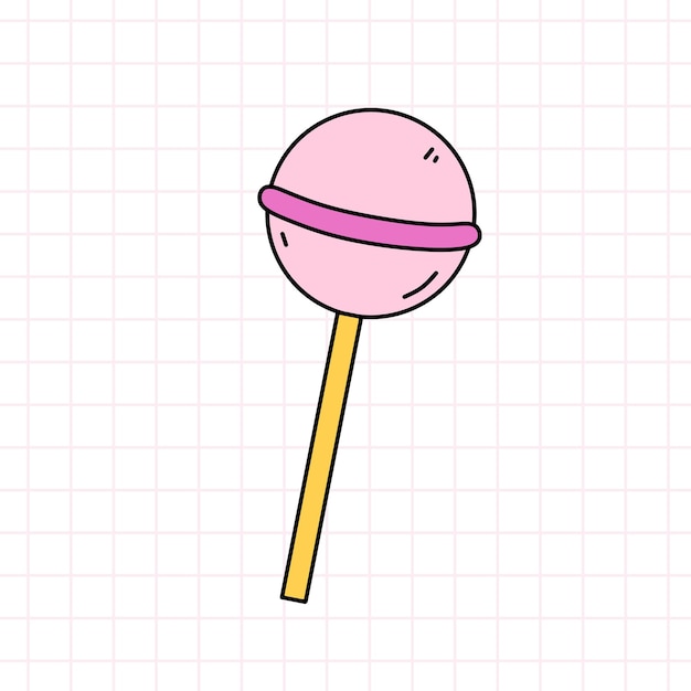 Vetor pirulito rosa no estilo dos anos 90 doce doce ilustração desenhada à mão no estilo doodle