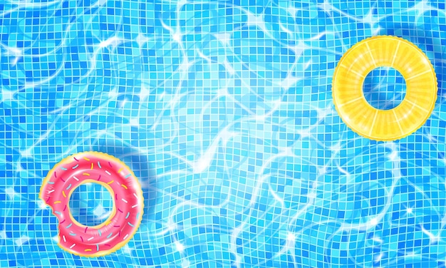 Vetor piscina com duas argolas flutuantes e efeito de reflexo solar.