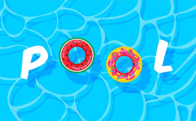 Vetor piscina de verão com bóias salva-vidas coloridas