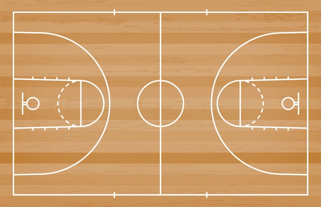 Vetor piso de quadra de basquete com linha em fundo de textura de madeira