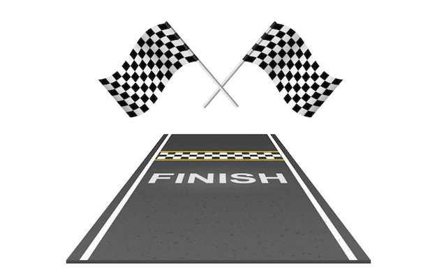 Vetor pista de carros de corrida com vista de perspectiva de linha de chegada e bandeiras modelo de design de estrada em fundo de estilo plano vector kart race elemento gráfico de conceito abstrato