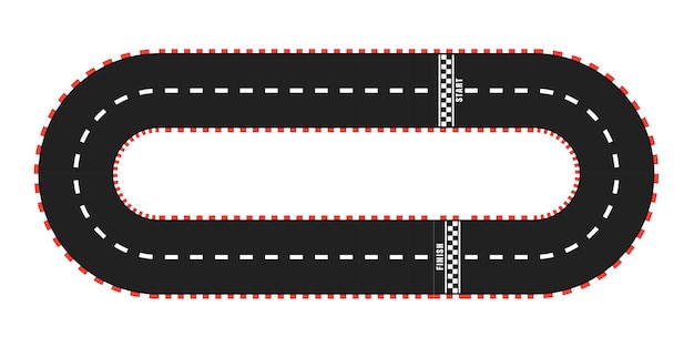 Pista de corrida com linha de largada e chegada. vista do topo. ilustração vetorial