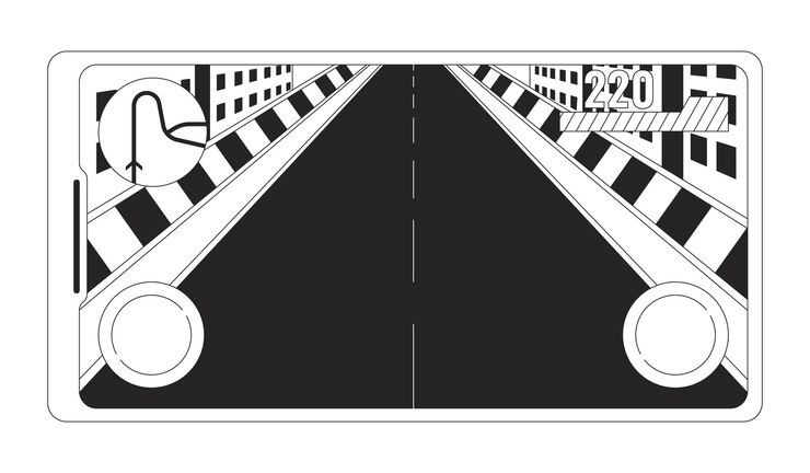 Vetor pista de corrida vazia na tela do smartphone objeto de desenho animado em linha 2d preto e branco