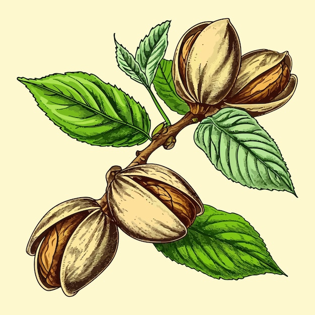 Pistachio pistacia vera ilustração vetorial botânica desenhada à mão