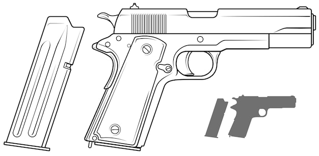 Pistola gráfica em preto e branco com clip de munição