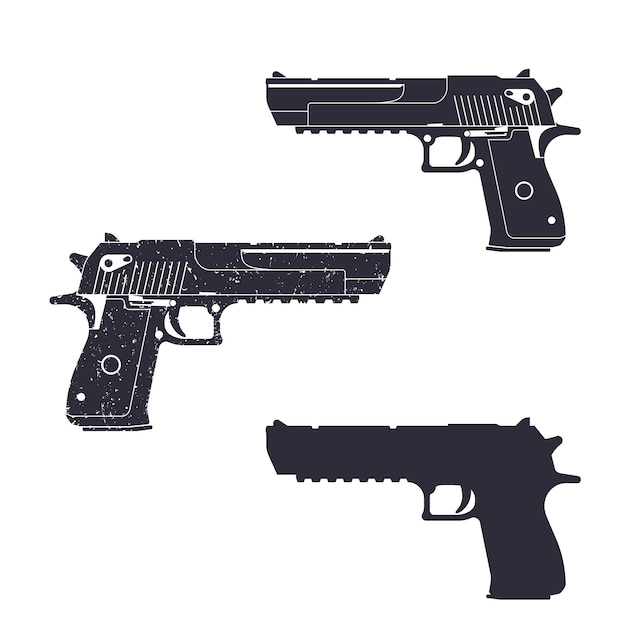 Pistola poderosa, silhueta de pistola, ilustração de pistola, revólver,