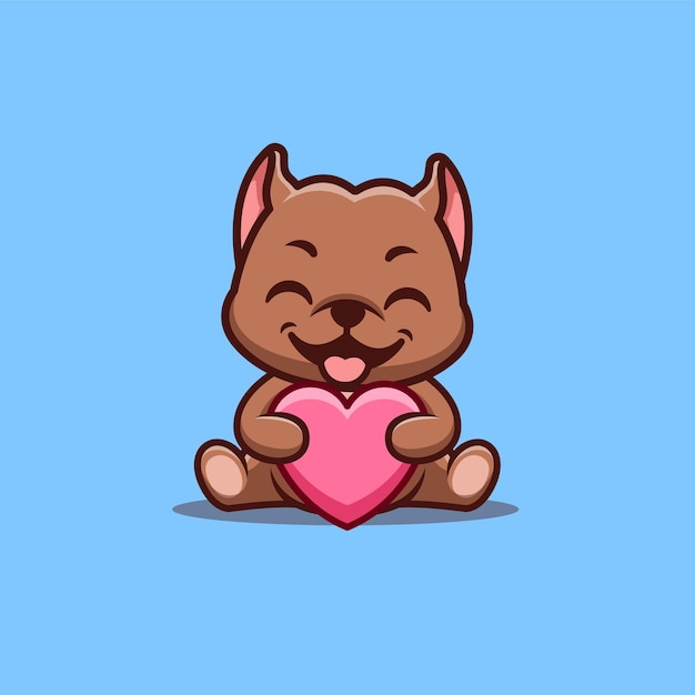 Pitbull sentado amor bonito criativo kawaii cartoon mascote logotipo