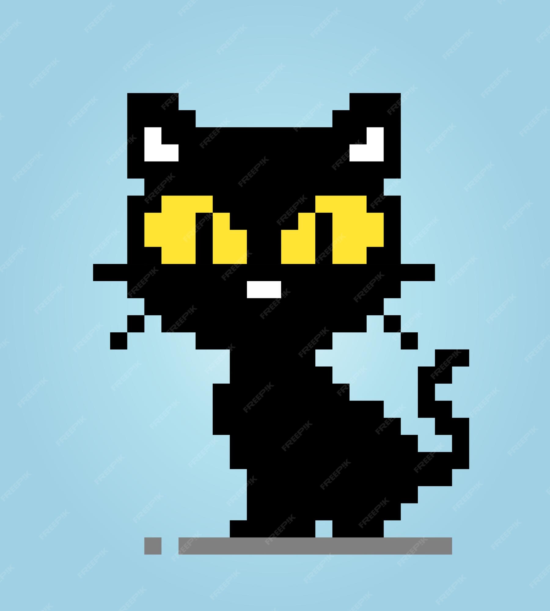 Pixel 8 bits gato preto animais para ativos de jogo em ilustração vetorial