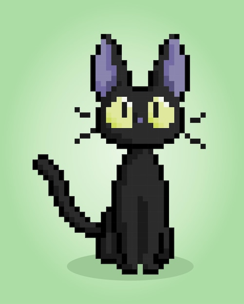 Pixel 8 bits gato preto Animais para ativos de jogo em ilustração vetorial