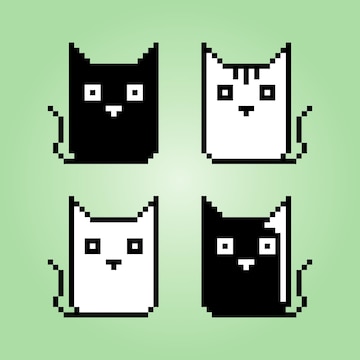 Pixel 8 bits gato preto animais para ativos de jogo em ilustração vetorial