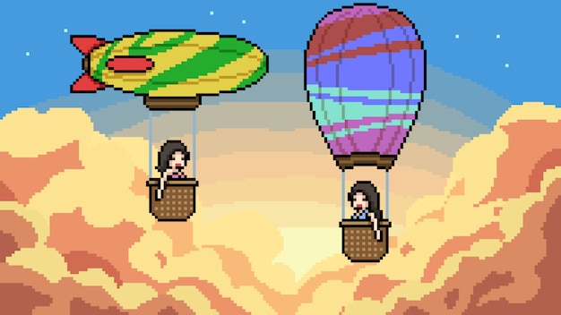 Pixel art céu balão de ar quente