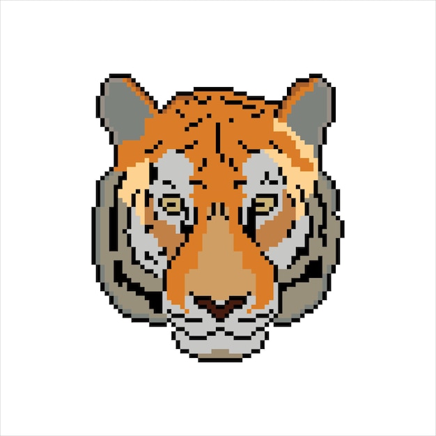 Vetor pixel art com cabeça de tigre em fundo branco.