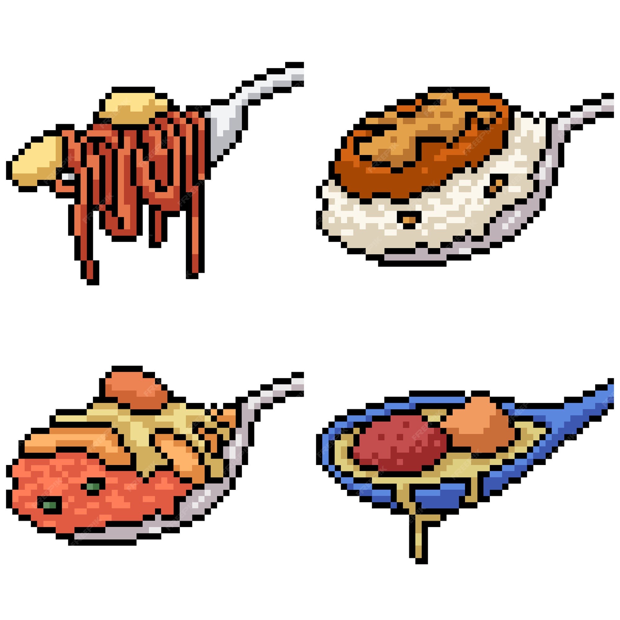 Escala de comida de pixel art comida saudável vs ícone de vetor de