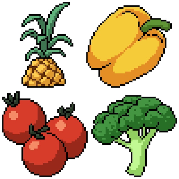 Vetor pixel art com vegetais frescos isolados