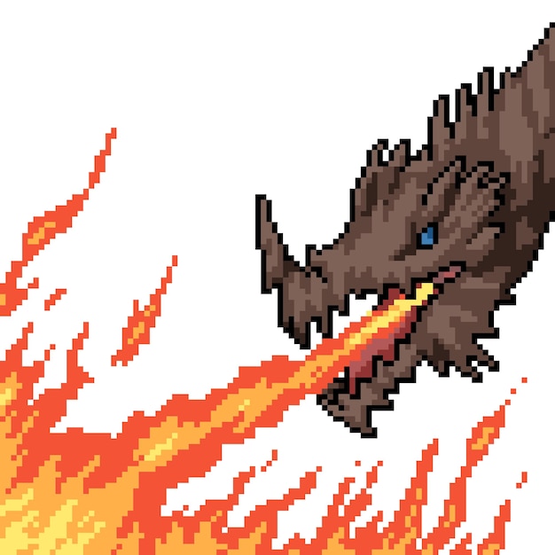 Pixel art da cabeça do dragão de fogo