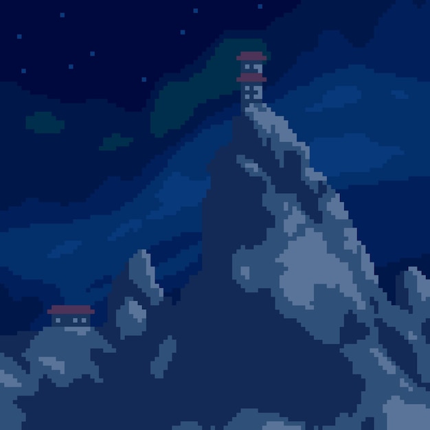 Pixel art da vista noturna da montanha