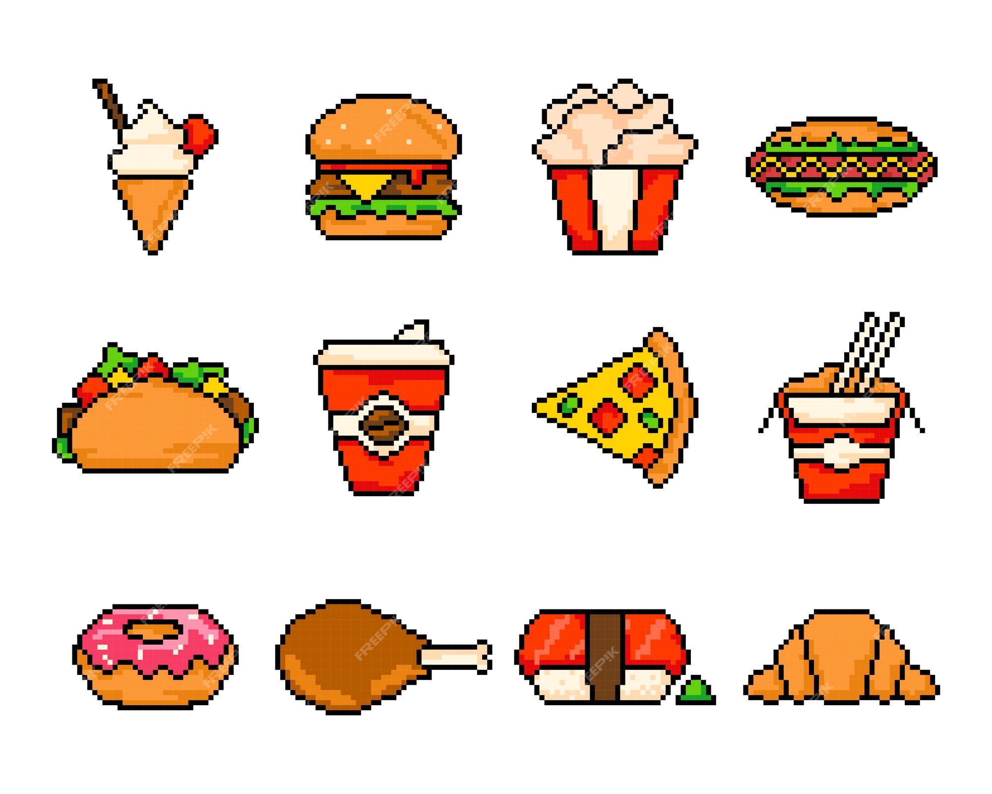 Vetores de Pixel Arte Comida Computador Design Padrão Sem Emenda Fundo  Ilustração Pixelizada Restaurante Elemento Fastfood Retrô Jogo Web Gráfico  De Vetor e mais imagens de Pixelado - iStock