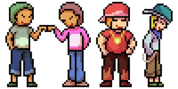 Pixel art de gangue de garotos adolescentes